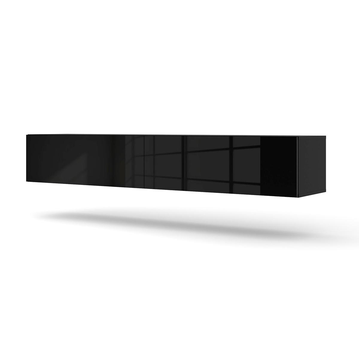 TV-MÖBEL Bali Korpus in Mattschwarz und Fronten in Hochglanzschwarz - Schwarz, Holzwerkstoff (180/30/40cm) - Petits-meubles