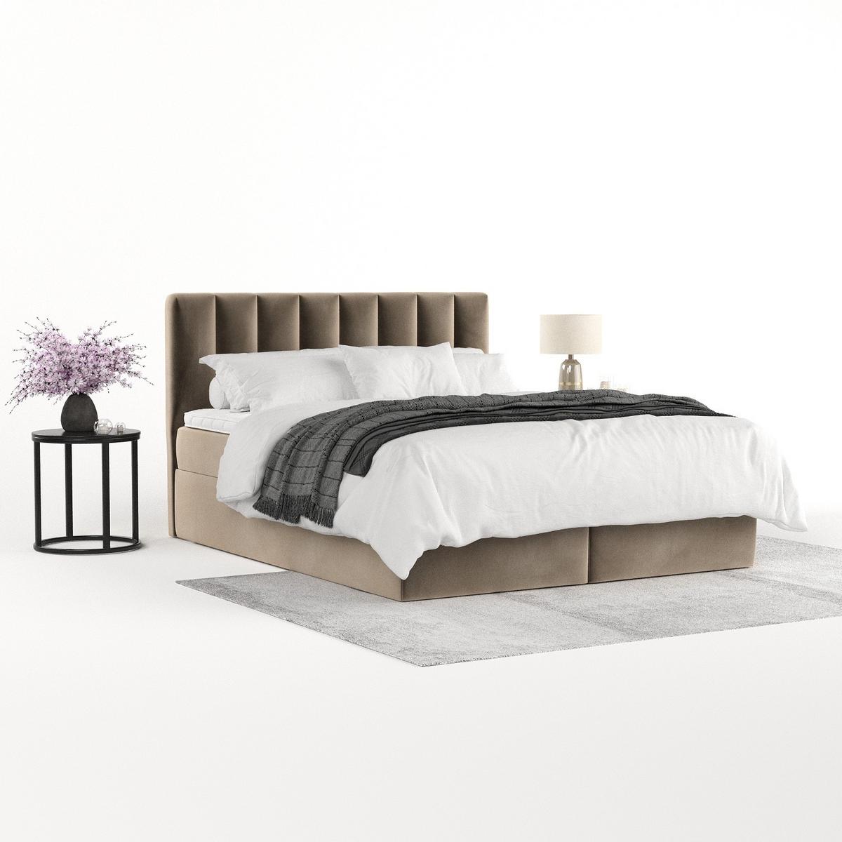 BOXBETT Lusso 180/200 cm Taupe im Paros Stoff - Taupe/Schwarz, Holz/Holzwerkstoff (180/200cm) - AltaBeds