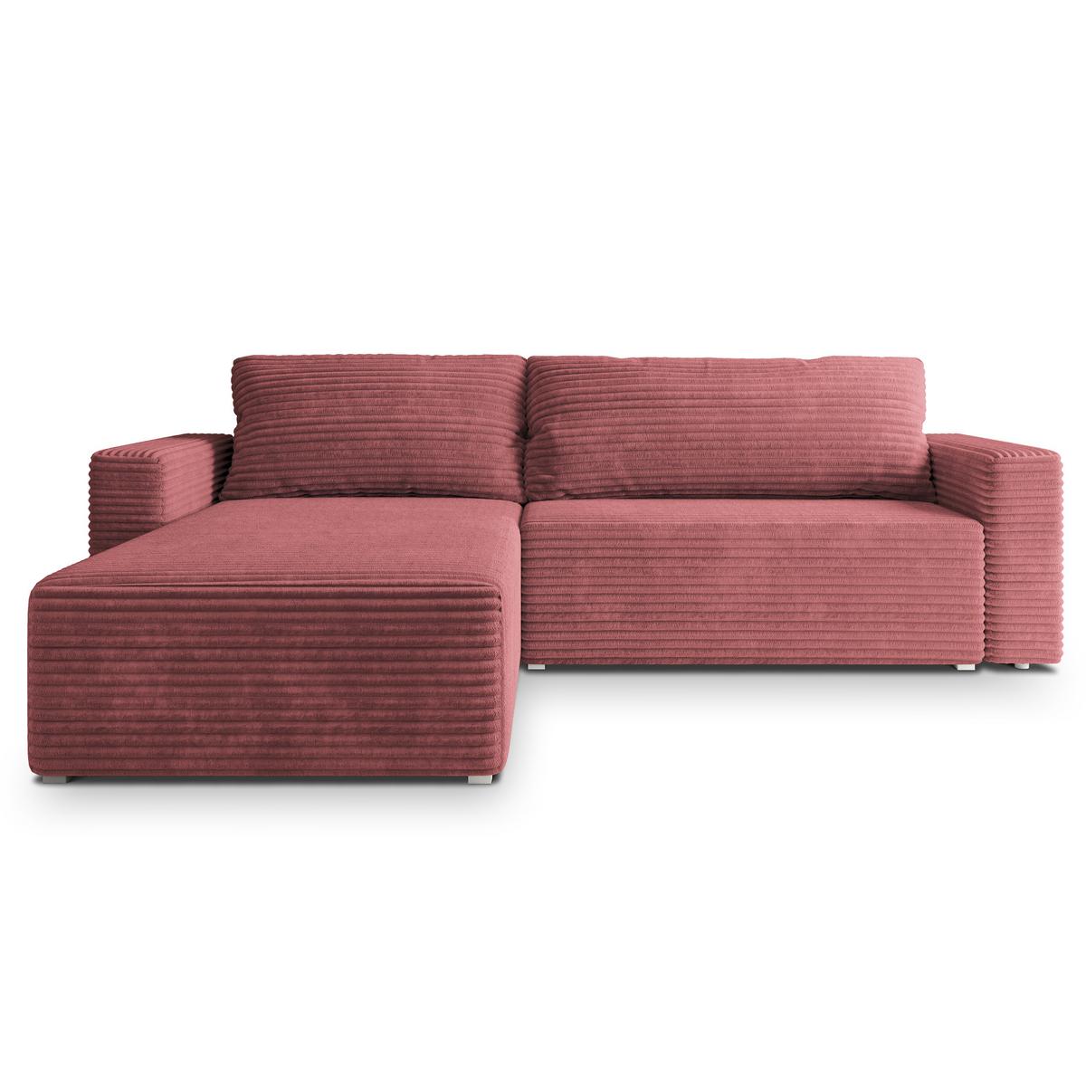 ECKSOFA CALTI T Rosa Kordstoff mit Schlaffunktion - Rosa, Holzwerkstoff/Textil (283/183cm) - MASSENO