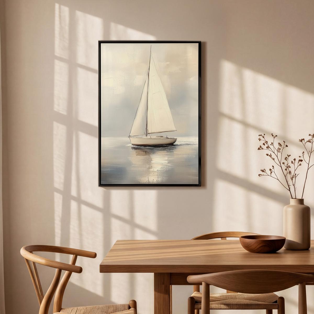 LEINWAND Bilder mit Rahmen - Segelschiff - Meer - Bewölkt - 60x90 - Creme, Textil (60/90cm) - MuchoWow