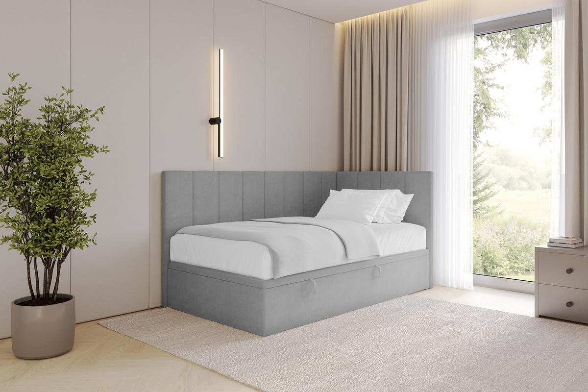 EINZELBETT Jugendbett mit Bettkasten Links, ohne Matratze - LOVY 80x200 Grau - Anthrazit, Holzwerkstoff/Textil (80/200cm) - ALTDECOR