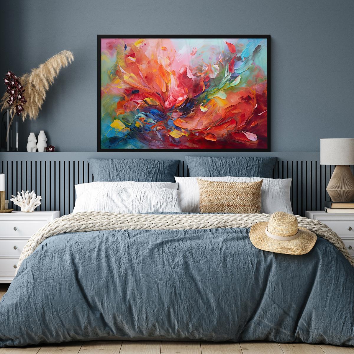 POSTER MIT RAHMENGERAHMTES BILD Ölgemälde - Kunst - Abstrakt - Farbenfroh 120x80 cm - Altrosa, Papier (120/80cm) - MuchoWow