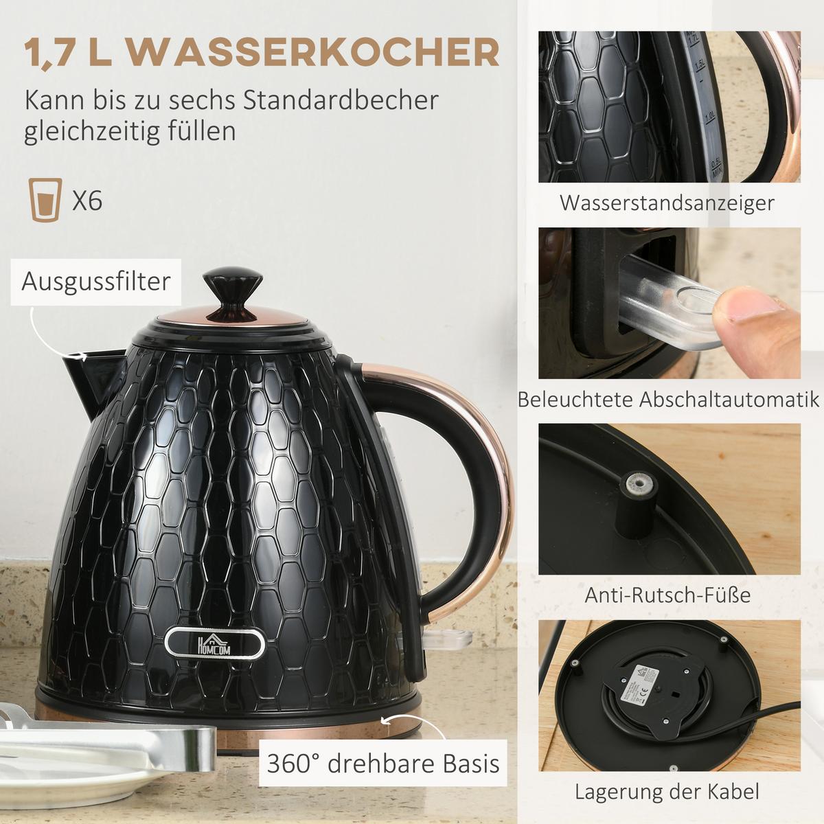 KOCHER-TOASTER-SET 2er Set Kunststoff Stahl Schwarz - Schwarz, Kunststoff (19.5/23.4/24.2cm) - HOMCOM