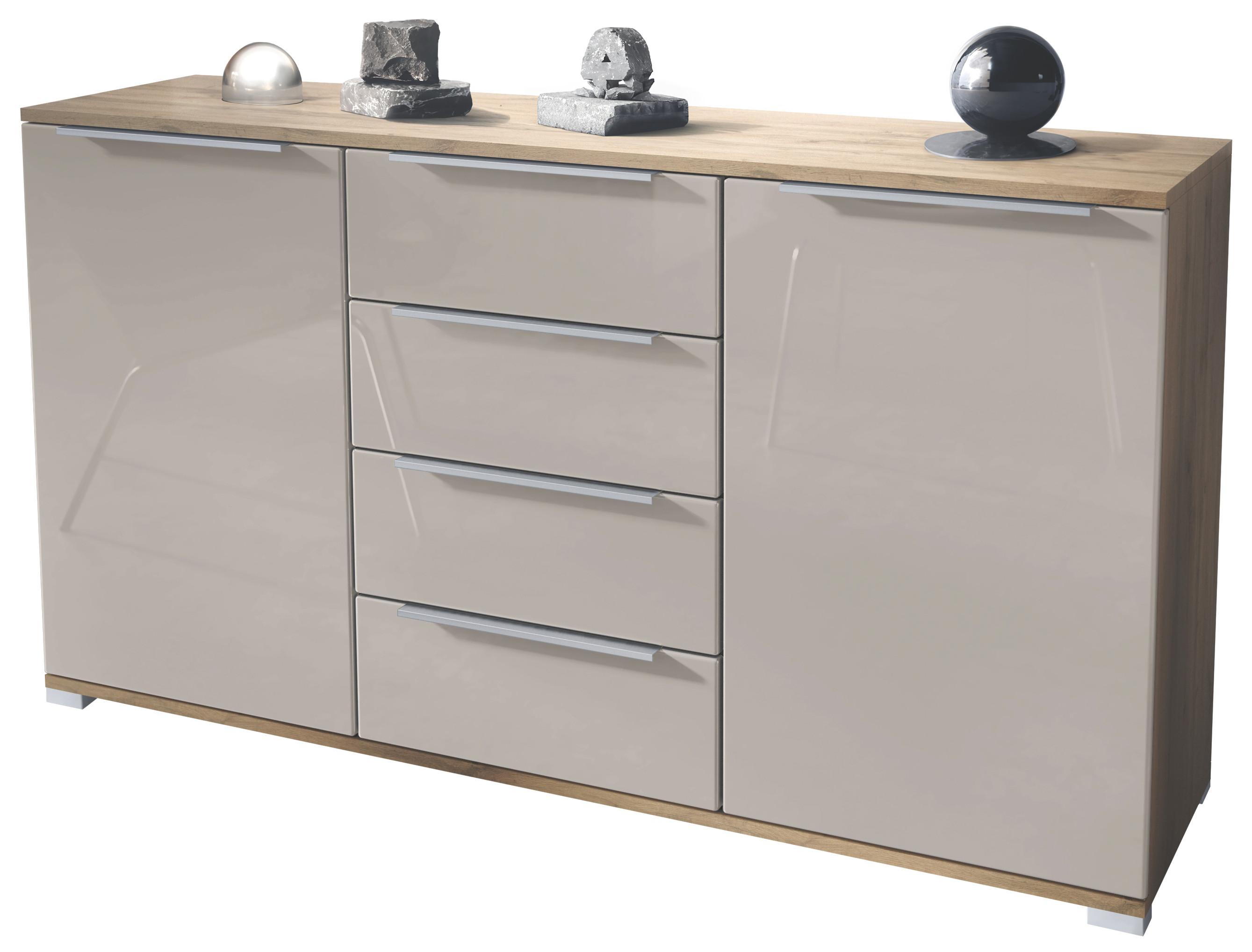 SIDEBOARD Linio Sandgrau Hochglanz - Sandfarben, Holzwerkstoff (138.5/75.5/35cm) - Vladon