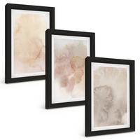 BILDER SET 3er Set - 20x30 cm Schwarzer Rahmen - Warme Aquarell-Pastelltexturen - Schwarz, Kunststoff (20/30cm) - TULUP
