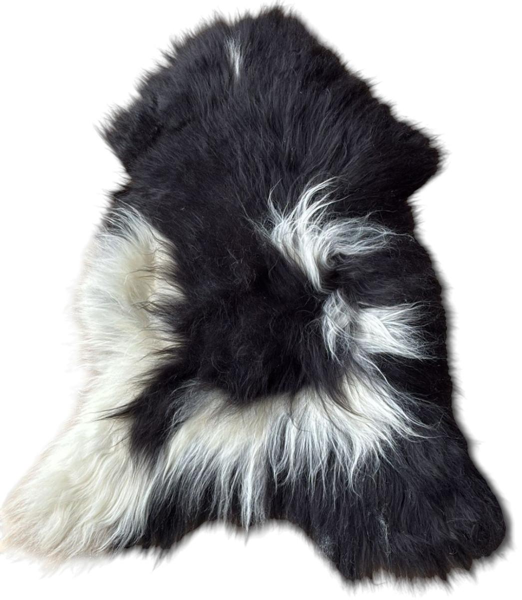 SCHAFFELL Ganzes Island Lammfell Langhaarig Naturfarben Weiß/Schwarz, ca. 120 cm - Schwarz, Fell (65/120cm) - Provellus
