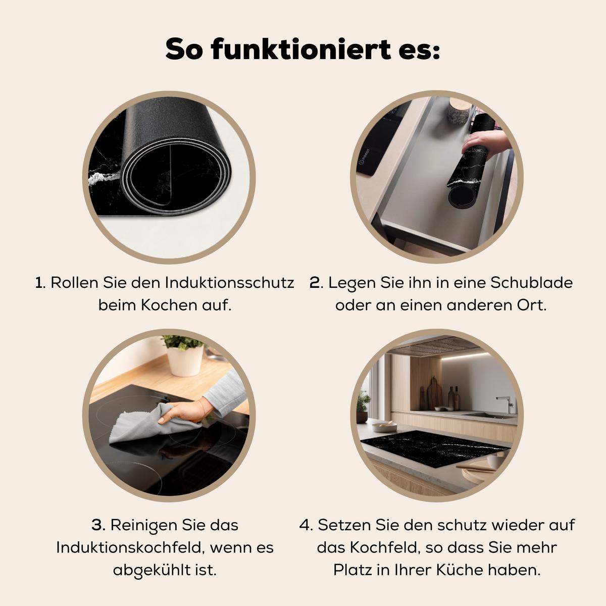 HERDABDECKPLATTE Marmoroptik - Schwarz - Luxus Induktionsschutz 91.6x52.7 cm - Grau, Kunststoff (91.6/52.7/0.2cm) - MuchoWow