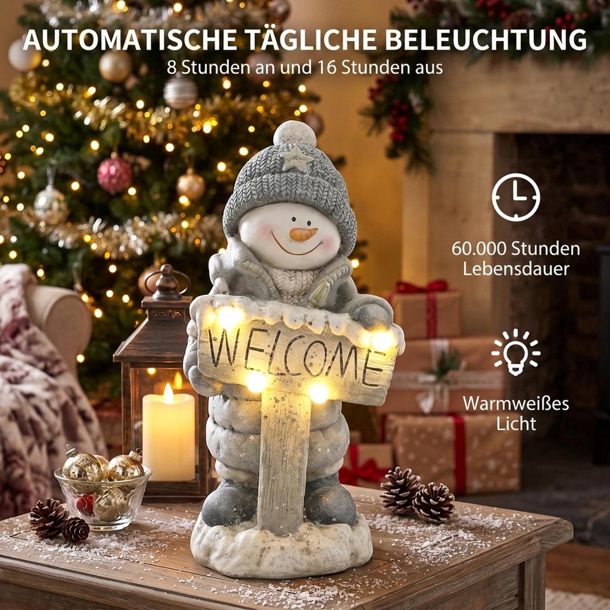SCHNEEMANN-STATUE Magnesiumoxid Grau - Grau, Stein (20/46/23cm) - HOMCOM