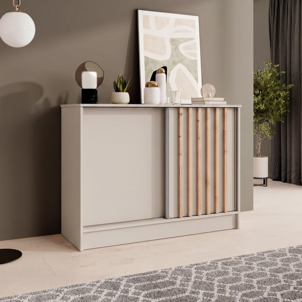 KOMMODE Horizon mit 2 Schiebetüren, Kaschmir+eiche Artisan, 100 cm - Kaschmir, Holzwerkstoff (101/85/43.5cm) - Beautysofa