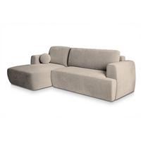 ECKSOFA SENTI K L-S Beige Plüsch-Stoff mit Schlaffunktion - Beige/Schwarz, Holz/Kunststoff (246/148cm) - MASSENO