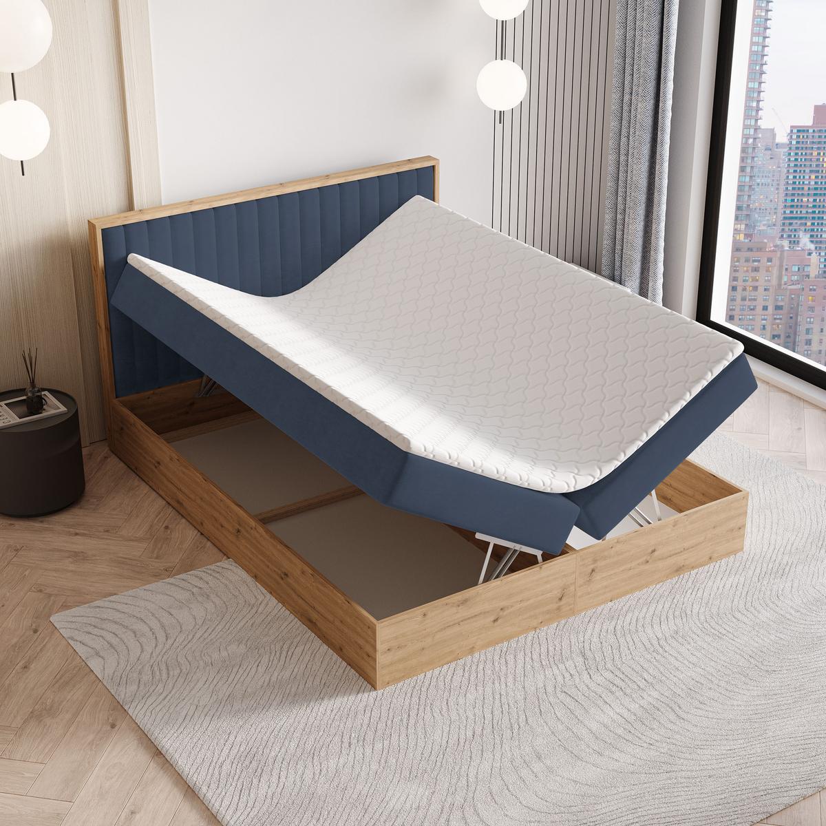 BOXBETT VARELI 160x200 cm mit Matratze und Topper - Blau - Blau, Holz (160/200cm) - MASSENO