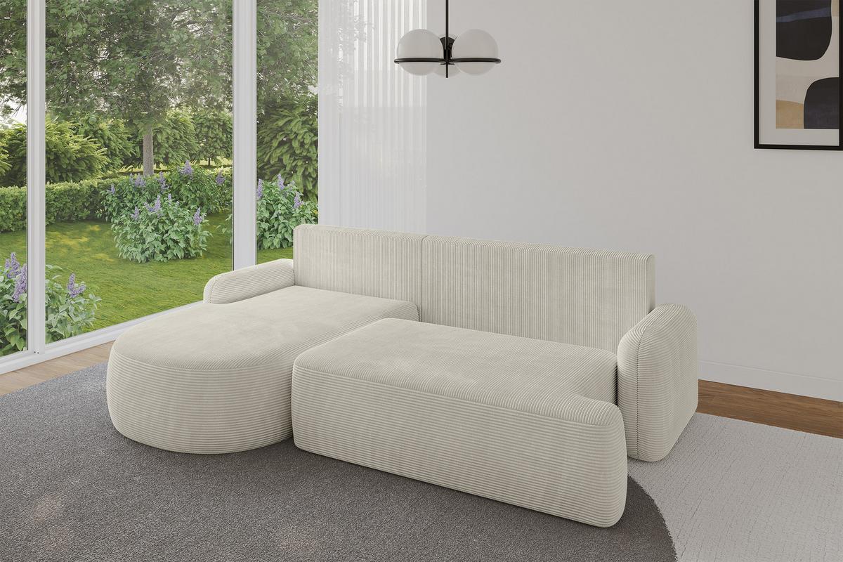ECKSOFA mit Schlaffunktion und Bettkasten LIRA-L - 264x172x89 Hellgrau - Creme, Holzwerkstoff/Textil (264/172cm) - ALTDECOR