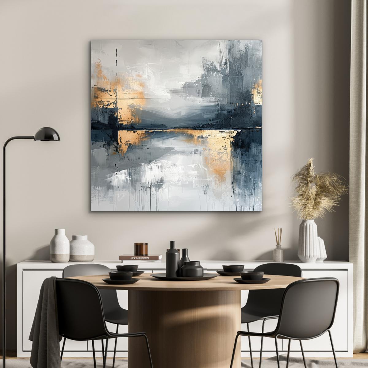 METALLBILD Kunst - Grau - Gold - Abstrakt 90x90 cm - Dunkelgrau, Metall (90/90cm) - MuchoWow