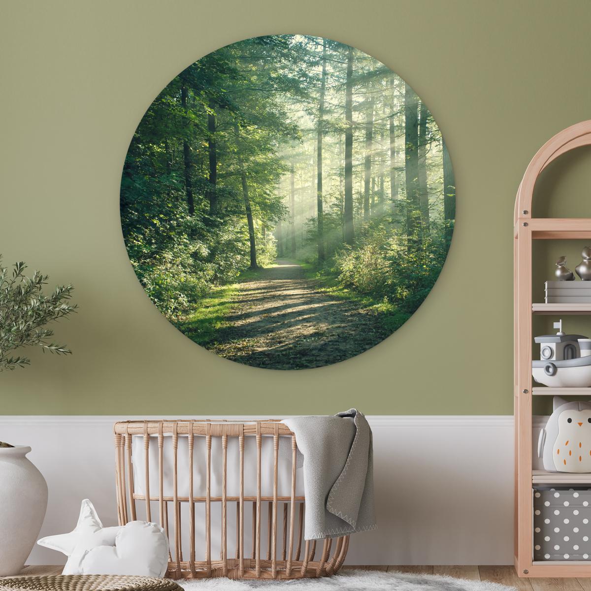 WANDBILD Wald - Weg - Sonne - Bäume - Grün - Natur Room Decor 140x140 cm - Waldgrün, Kunststoff (140/140cm) - MuchoWow