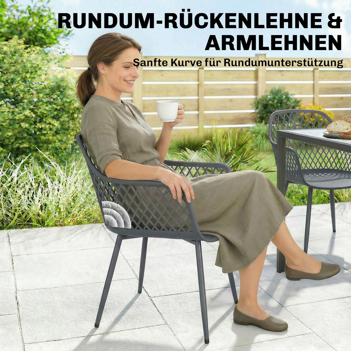 GARTENSTÜHLE 4er Set Metall Kunststoff Dunkelgrau - Dunkelgrau, Kunststoff/Metall (51/84/56cm) - Outsunny