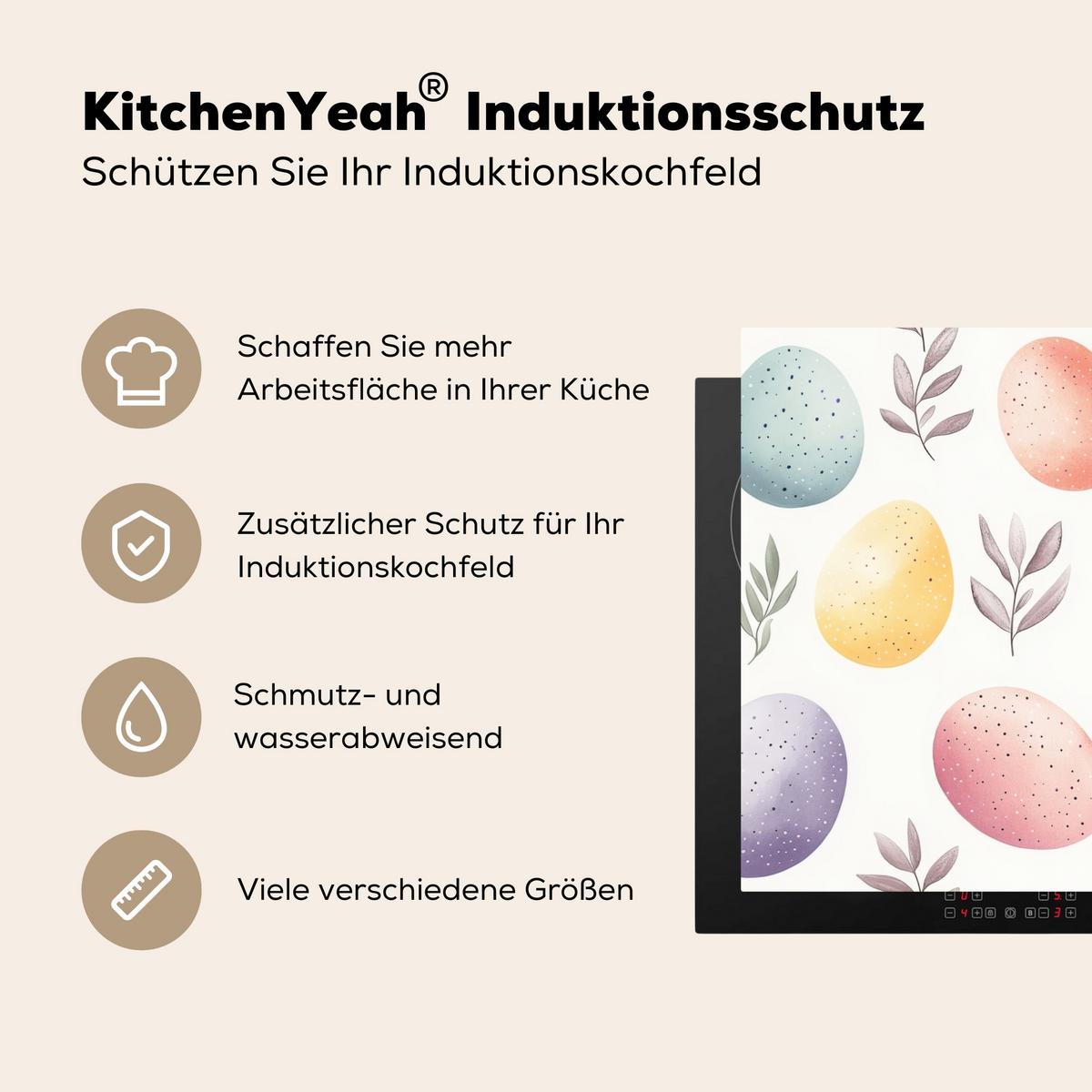 HERDABDECKPLATTE Eier - Bunt - Muster Induktionsmatte 81x52 cm - Weiß, Kunststoff (81/52/0.2cm) - MuchoWow