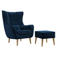 SESSEL Estjano mit Fußbank - Blau/Beige, Holz/Textil (80/106/95cm) - MIRJAN24
