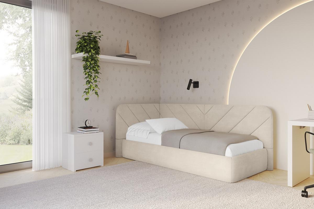 EINZELLBETT Jugendbett mit Bettkasten und Matratze H3/H4, Rechts - FIKY 90x200 Beige - Naturfarben, Holzwerkstoff/Textil (90/200cm) - ALTDECOR