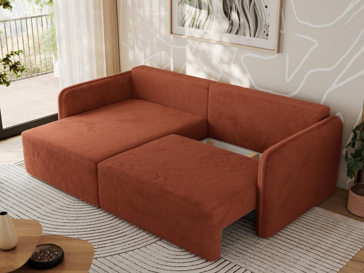 ECKSCHLAFSOFA MESTO L Orange Plüsch - links - Schwarz/Orange, Kunststoff/Textil (227/147cm) - MKS