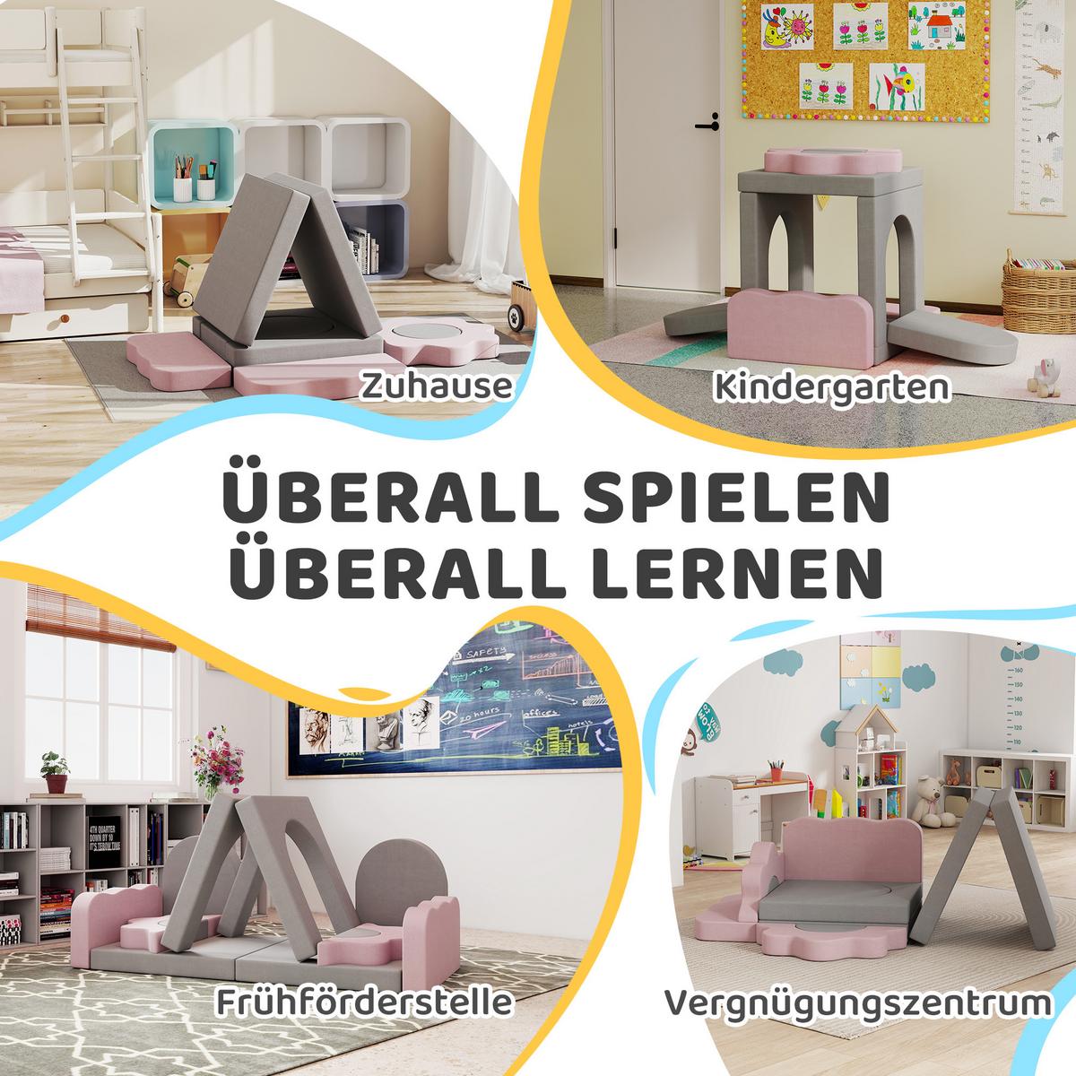 SCHAUMSTOFF Bausteine Kinder 12 Stück Klettern Softbausteine mit Bällebad Grau - Grau, Textil (75/75cm) - AIYAPLAY