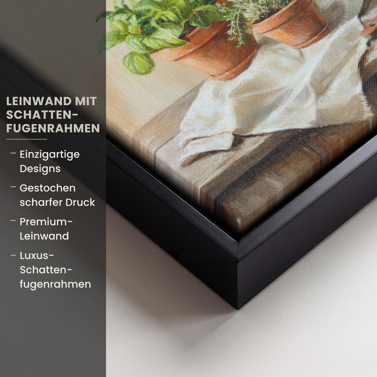 LEINWAND Bilder mit Rahmen - Töpfe - Kräuter - Holz - 30x20 - Terracotta, Textil (30/20cm) - MuchoWow