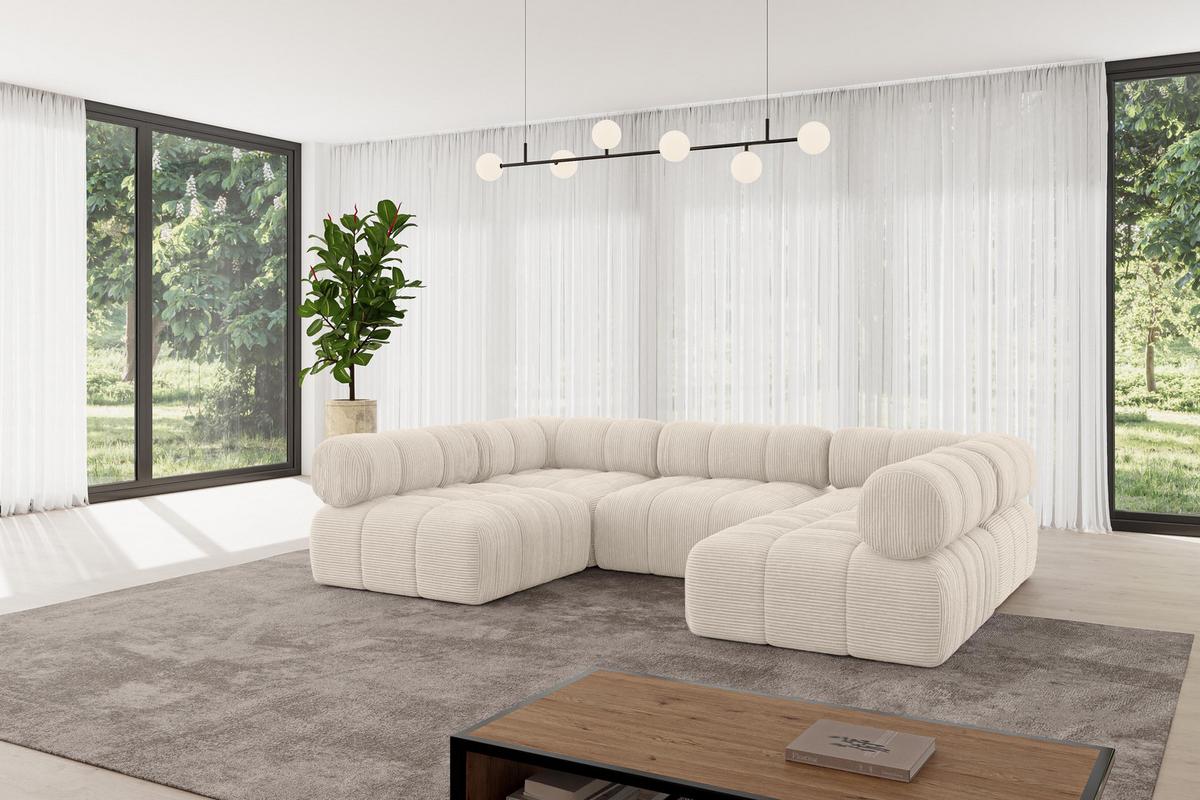 WOHNLANDSCHAFT modulares Sofa Garvo-U1 - 285x190x70 cm Beige Cord - Beige, Holzwerkstoff/Textil (285/70/190cm) - ALTDECOR