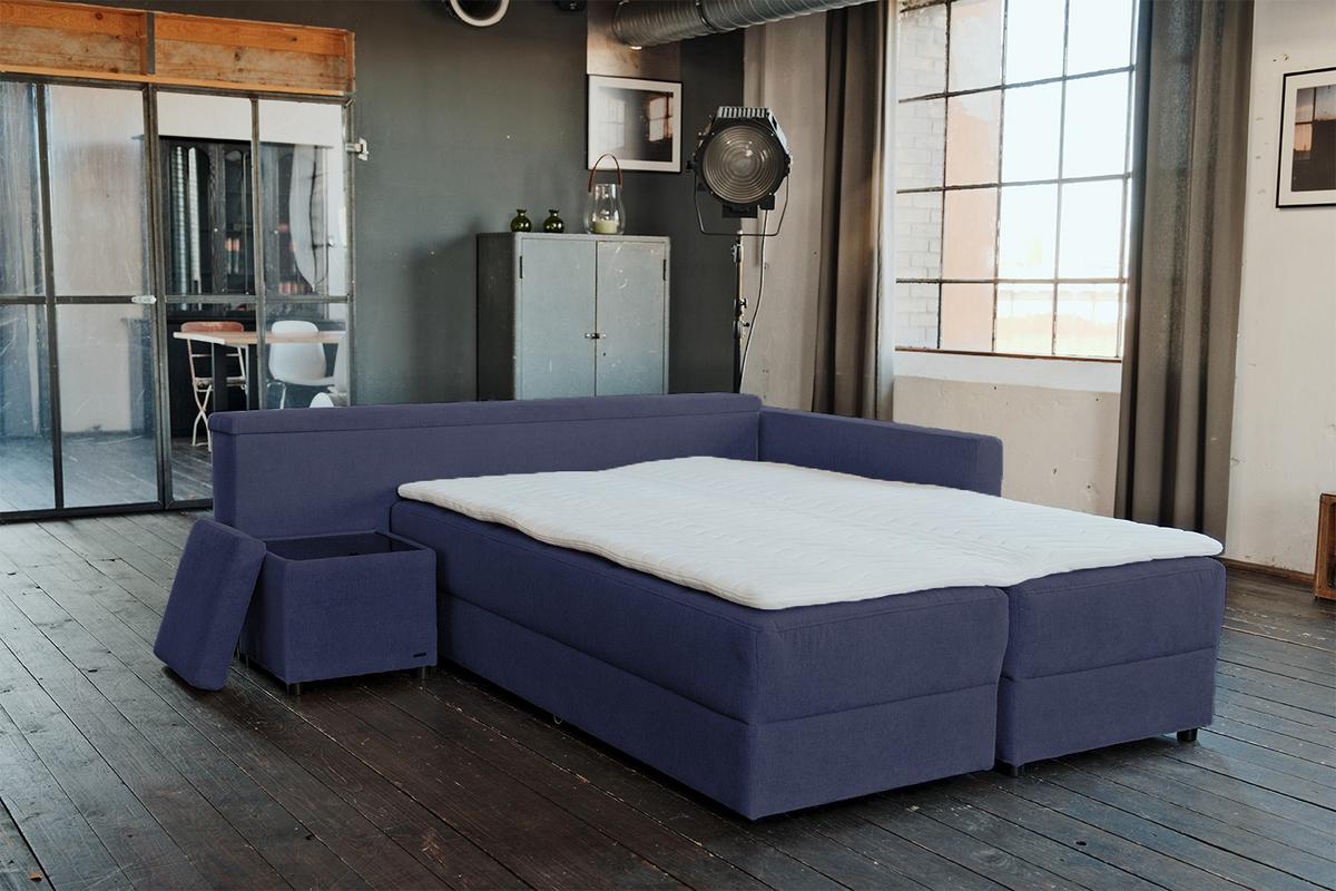 SCHLAFSOFA IDA Blau Webstoff Mit Schlaffunktion - Blau/Schwarz, Textil (287/229cm) - KAWOLA