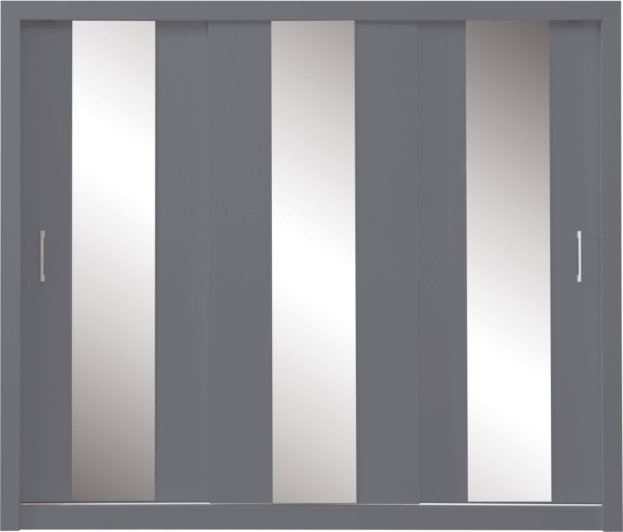 SCHWEBETÜRENSCHRANK MIRA 250/215/60cm 3-türig mit Spiegel Anthrazit - Anthrazit, Holzwerkstoff (250/215/60cm) - MASSENO