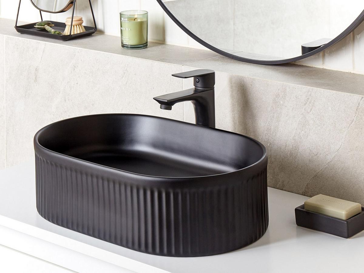 AUFSATZWASCHBECKEN 49/31 cm Geldo - Schwarz, Keramik (49/13/31cm) - Beliani