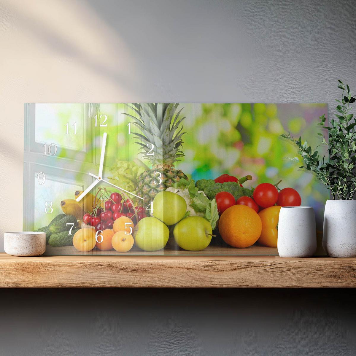 WANDUHR aus Glas 60x30 cm - Obst und Gemüse - Grün, Glas (60/30/0.4cm) - TULUP