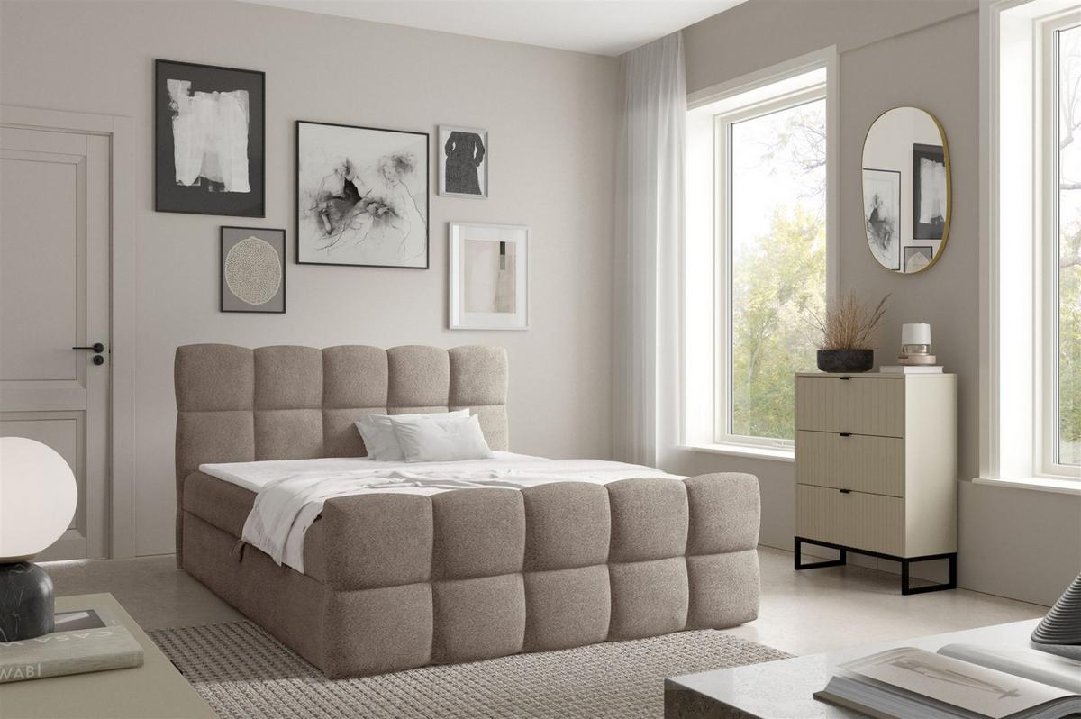 BOXBETT Satine - Champagner, Holzwerkstoff/Textil (180/200cm) - Fun Möbel