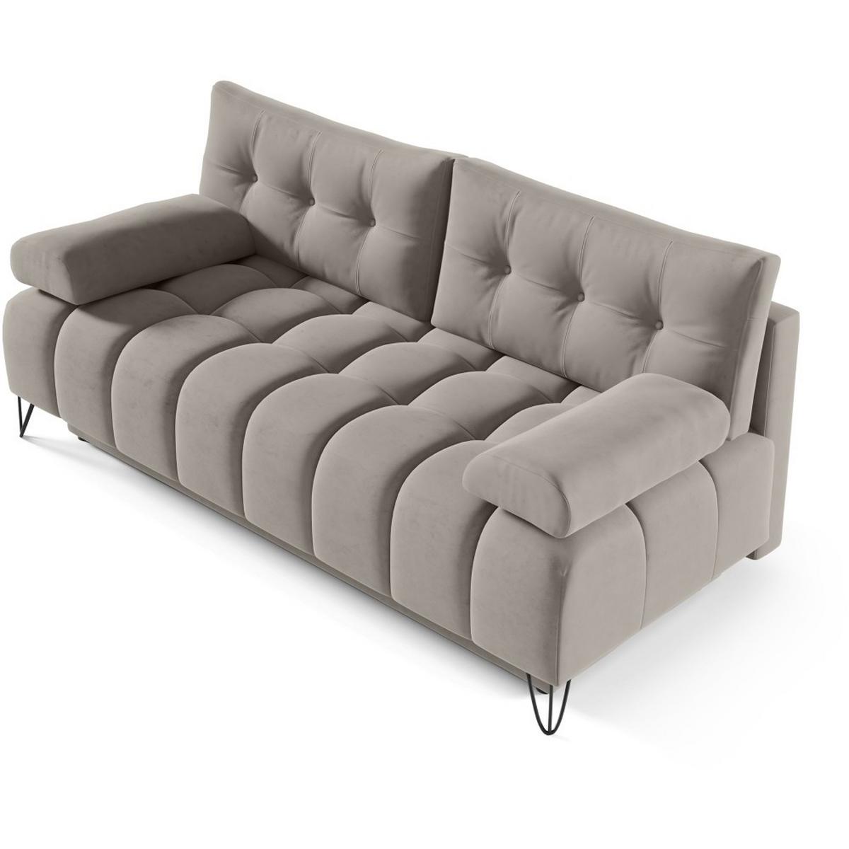 SCHLAFSOFA Bergen im Veloursstoff, Dunkelbeige - Greige/Schwarz, Textil (197/93/100cm) - Beautysofa