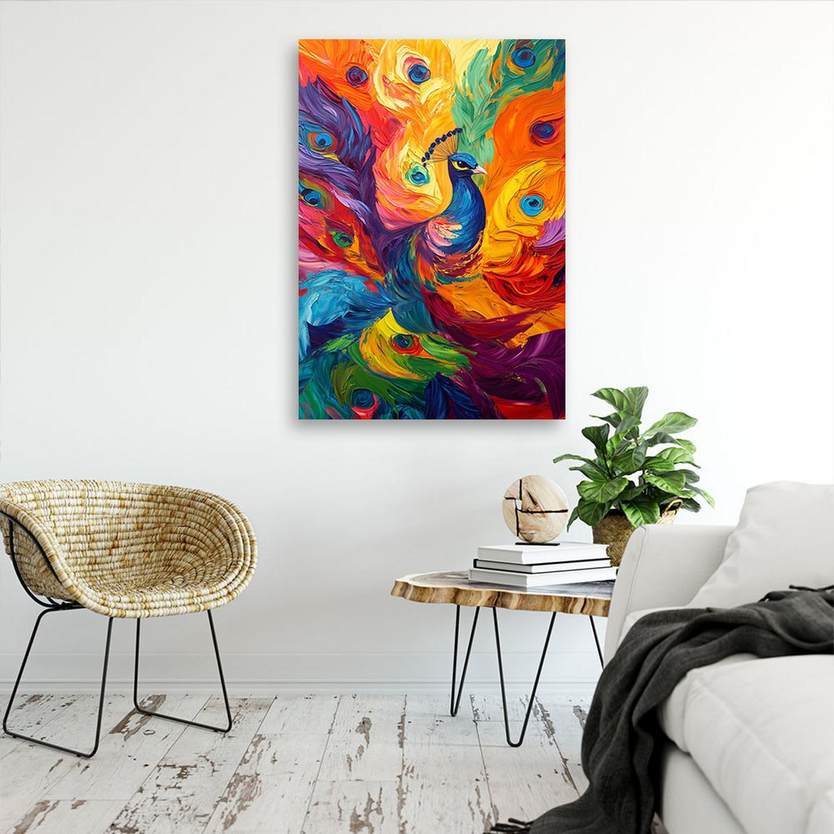 LEINWANDBILD Bunter Pfau Moderne Abstraktion 70x100cm - Multicolor, Textil (70/100cm) - Feeby