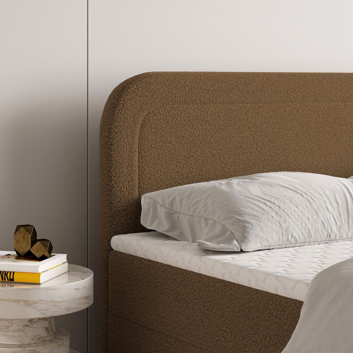 BOXBETT ARMEL 180x200 cm mit Matratze und Topper - Braun - Braun, Holz (180/200cm) - MASSENO