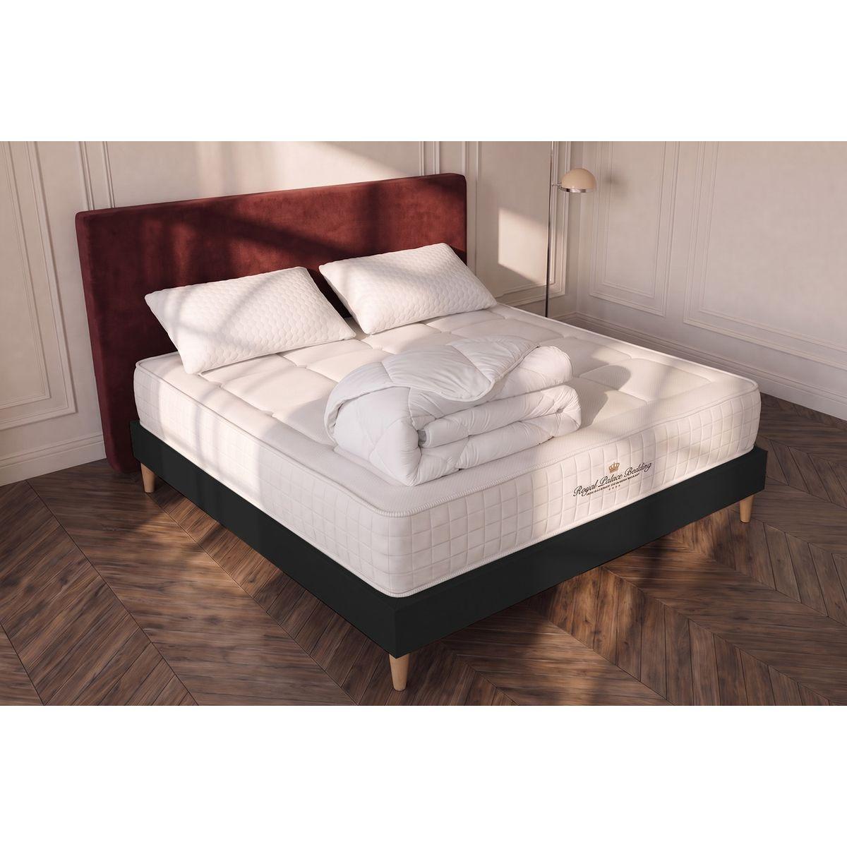 BETT Balmoral Memory-Schaum 160 x 200 cm h3 - Kit Bettgestell Schwarz - Mit Kissen und Bettdecke - Beige/Schwarz, Karton/Holz (160/200cm) - ROYAL PALACE BEDDING