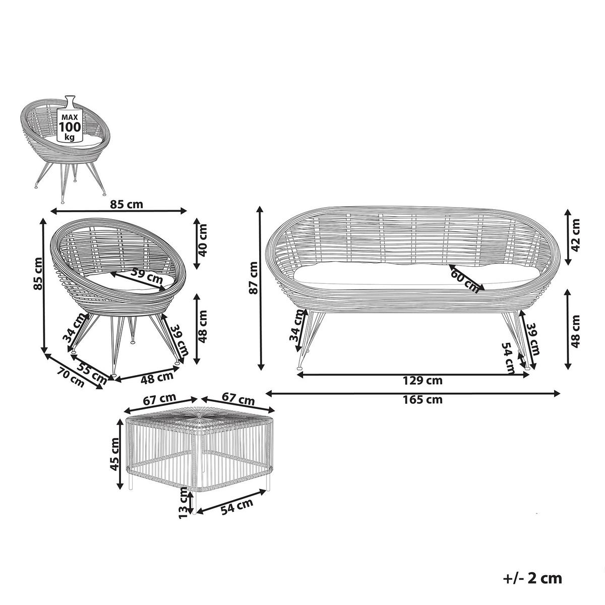 3-SITZER LOUNGE SET Rattan Natürlich Maratea/Cesenatico - Naturfarben, Naturmaterialien - Beliani