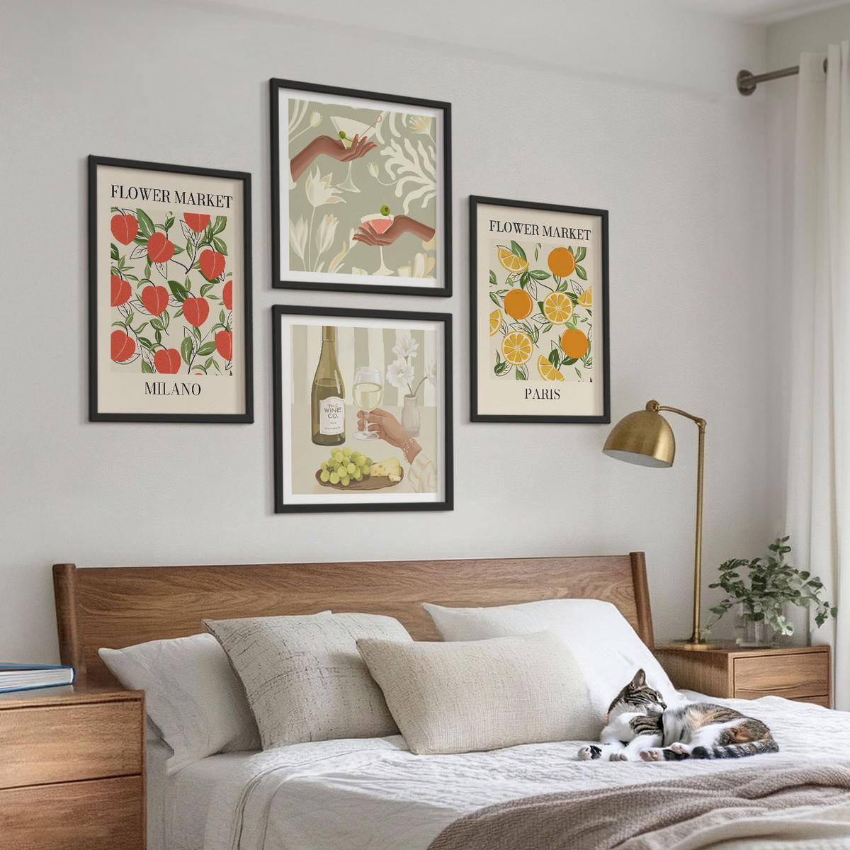 BILDER SET 4er Set - 50x50 cm & 40x60 cm Schwarzer Rahmen - Blumenwein Mailand Paris - Schwarz, Kunststoff (50/50cm) - TULUP