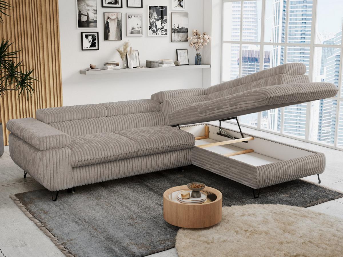 ECKSOFA PETER L Hellbraun Cord - Rechts Seite - Hellbraun/Schwarz, Textil/Metall (273/208cm) - MKS