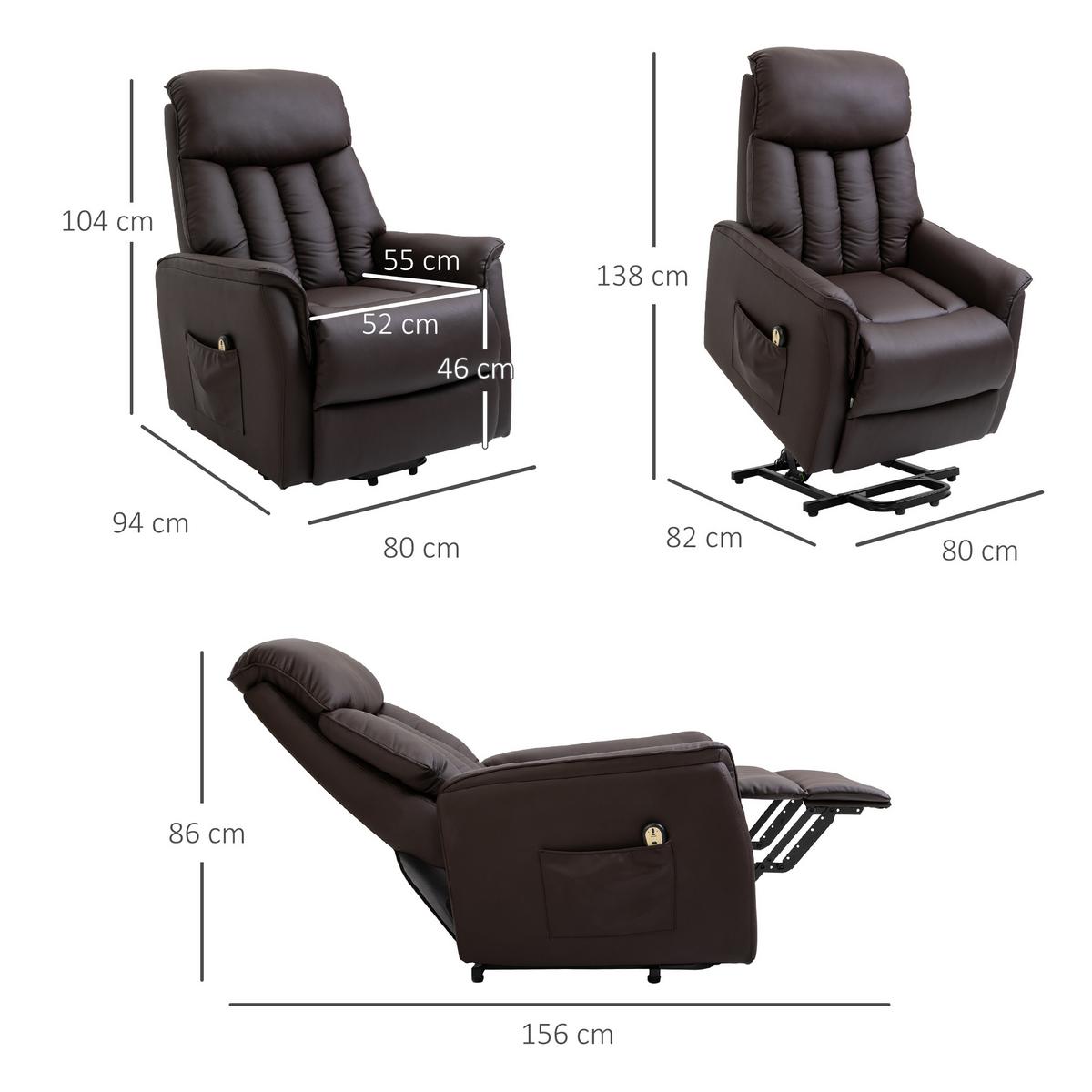 SESSEL mit Aufstehhilfe Kunstleder braun - Schwarz/Braun, Leder/Kunststoff (94/104/80cm) - HOMCOM