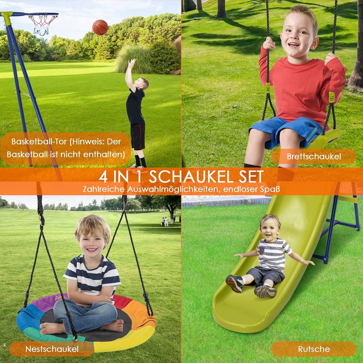 SCHAUKELSET 4-in-1 Blau - Blau, Metall (350/171/151cm) - COSTWAY