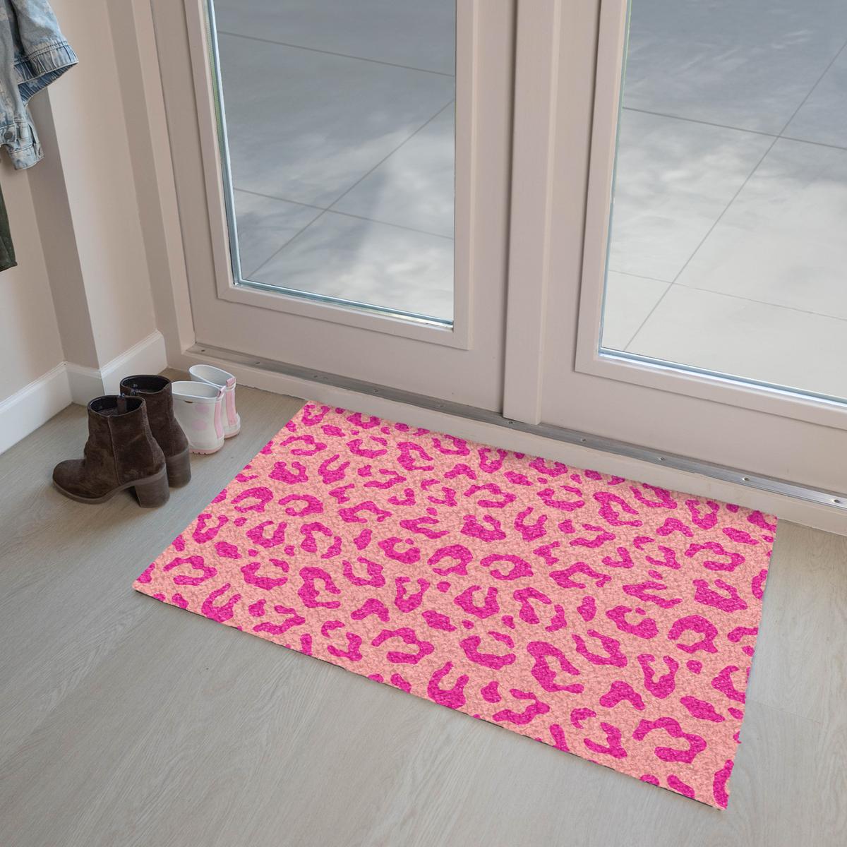 FUSSMATTE Pantherdruck - Rosa - Tierdruck - Minimalistisch Sauberlaufmatte 90x60 cm - Pink, Kunststoff (90/60cm) - MuchoWow