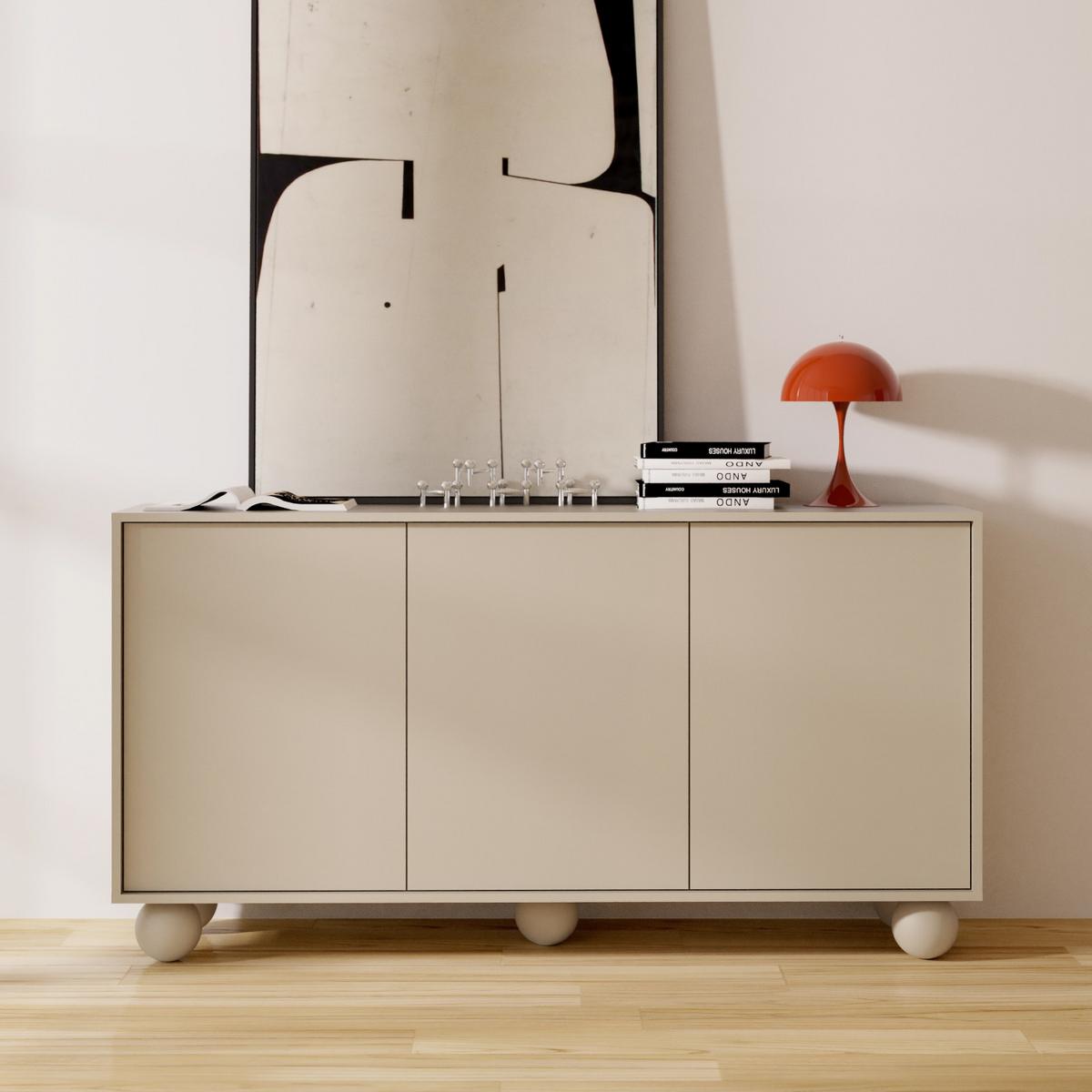 KOMMODE Adel mit 3 Türen und runden Füßen, 154 cm, Griffloss, Kaschmir - Kaschmir, Holzwerkstoff (154/81/38cm) - Beautysofa