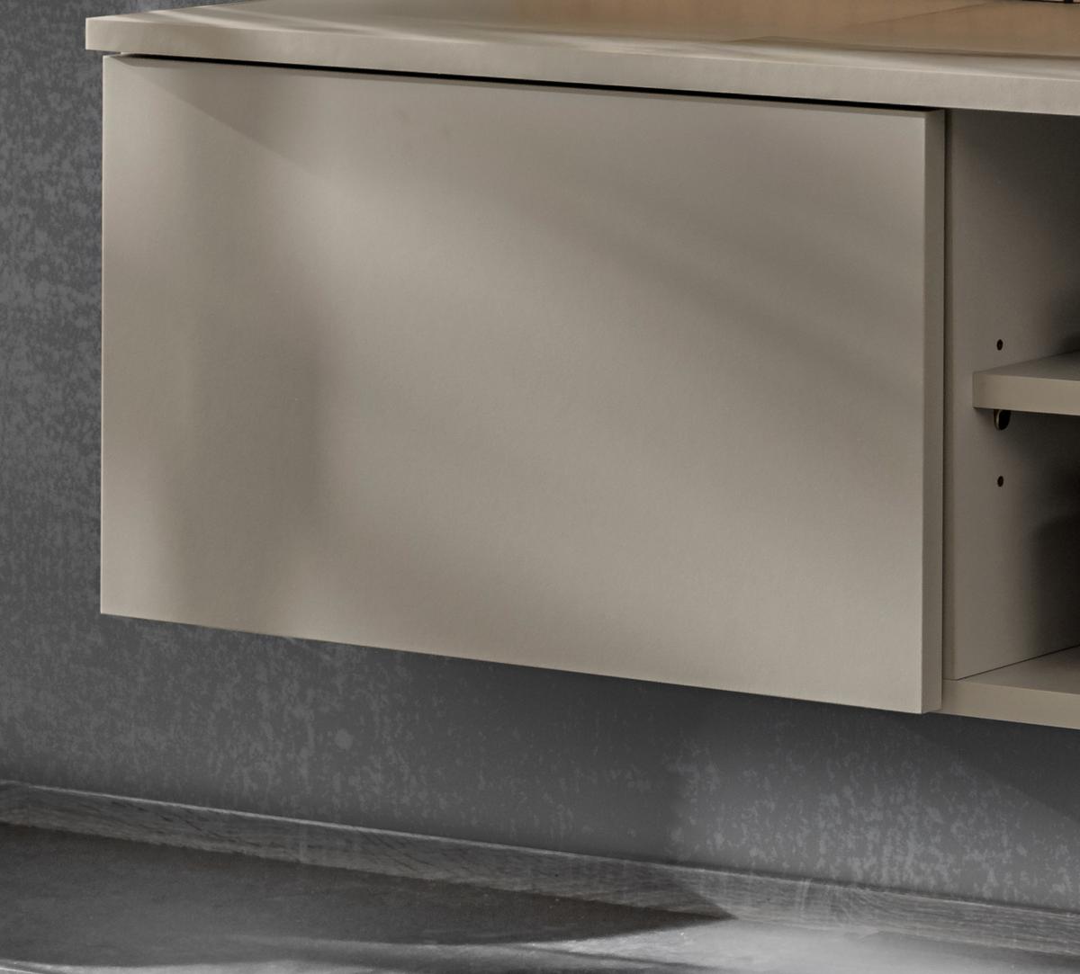 TV-LOWBOARD Lehm-Grau, Eiche Artisan 160 cm hängend, Set inklusive Wandpaneel - Hellgrau/Eiche Artisan, Holzwerkstoff (160/148/35cm) - Inn.Furn