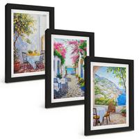 BILDER SET 3er Set - 20x30 cm Schwarzer Rahmen - Charmante Straßen, Pflanzen, Meer - Schwarz, Kunststoff (20/30cm) - TULUP