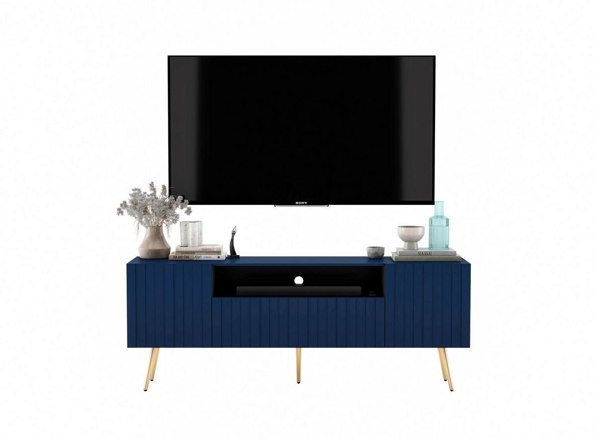 TV-SCHRANK Elpis2 Marineblau Matt mit goldenen Metallbeine Glamour 150 cm - Blau/Goldfarben, Holzwerkstoff/Metall (150/60.5/36.5cm) - Meble Lindner