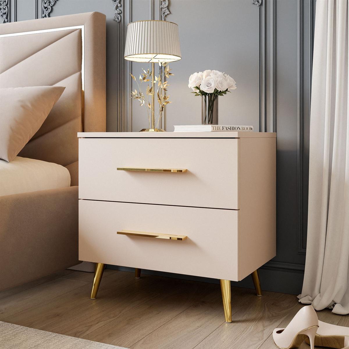 NACHTTISCH AURA KASCHMIR mit goldenen Beinen und Griffen - Kaschmir, Holzwerkstoff (55/55/37cm) - Lookway