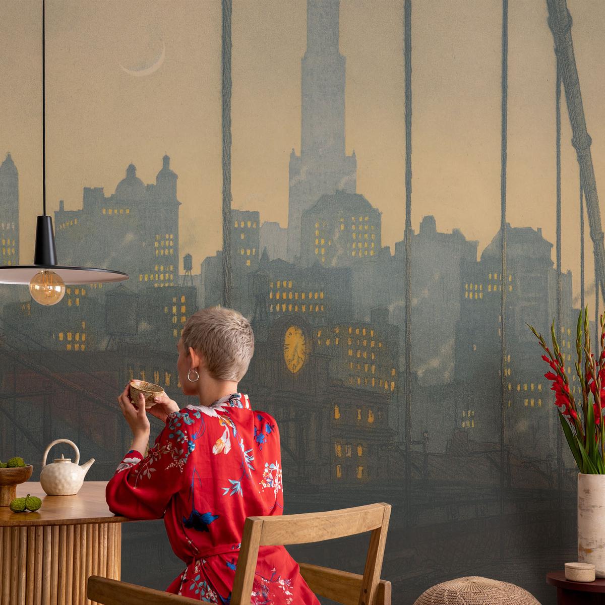 FOTOTAPETE 312x219 cm - Abendpanorama - Grau, Textil (312/219cm) - Wallfluent