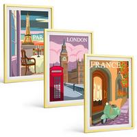BILDER SET 3er Set - 40x60 cm Goldrahmen - Ansichten Paris London Retro - Goldfarben, Kunststoff (40/60cm) - TULUP