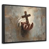 LEINWAND Bilder mit Rahmen - Abstrakt - Kreuz - Hand - Christentum - 40x30 - Hellbraun, Textil (40/30cm) - MuchoWow