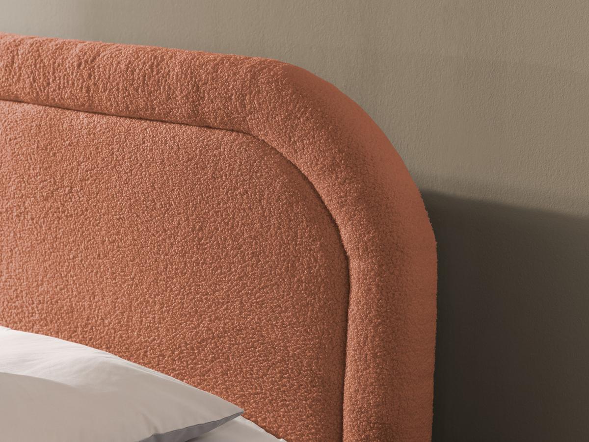 BOXBETT Sonna 140/200 cm Terrakotta Bouclé-Stoff mit abgerundetem Kopfteil und mit schwarzen Metallfüße - Terracotta/Schwarz, Holz/Textil (140/200cm) - S-Style Möbel